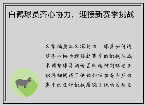 白鶴球员齐心协力，迎接新赛季挑战