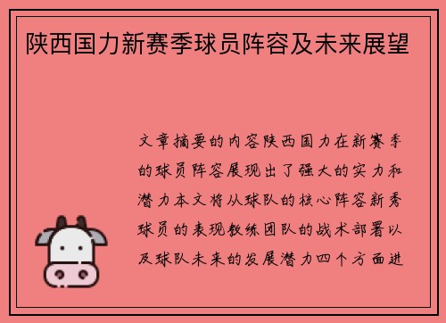 陕西国力新赛季球员阵容及未来展望