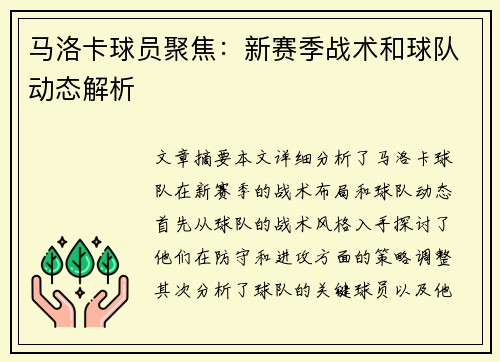 马洛卡球员聚焦：新赛季战术和球队动态解析